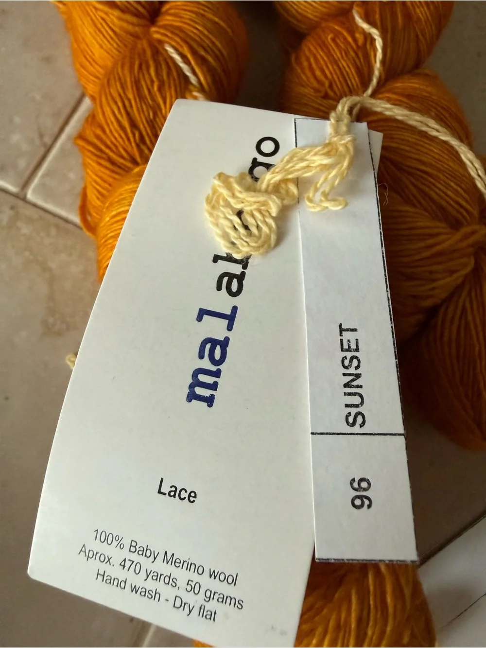 Malabrigo Lace 100% Baby Merino Yarn - Sunset Orange (2 Hanks)
